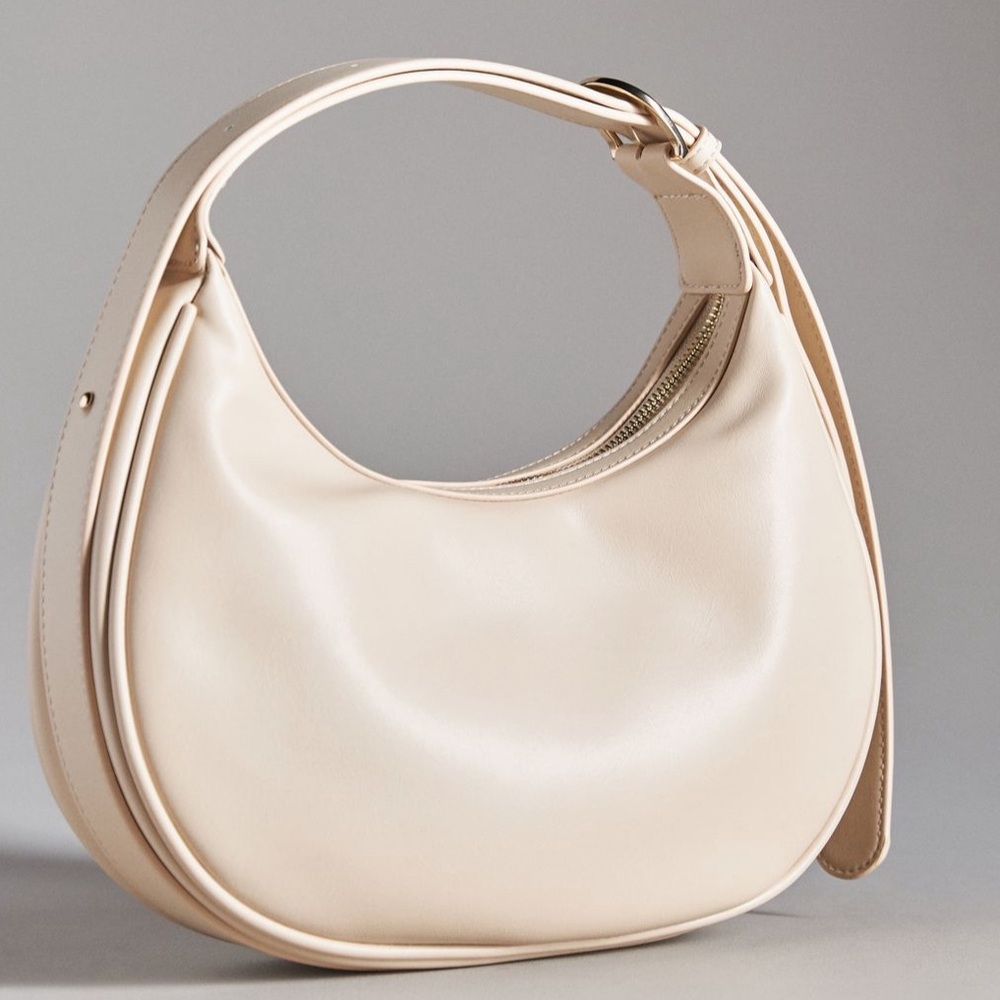 Anthropologie The Brea Faux Leather Cream Beige Shoulder Bag Gold